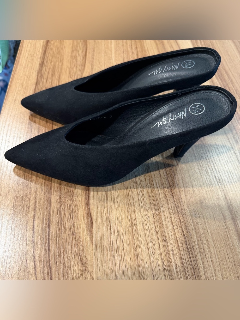 Nasty Gal Black Faux Suede Pointed Toe Mule Heels Size 5